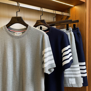 T恤男宽松 珠地网眼纯棉tb四道杠条纹休闲圆领短袖 美式 B入基础款