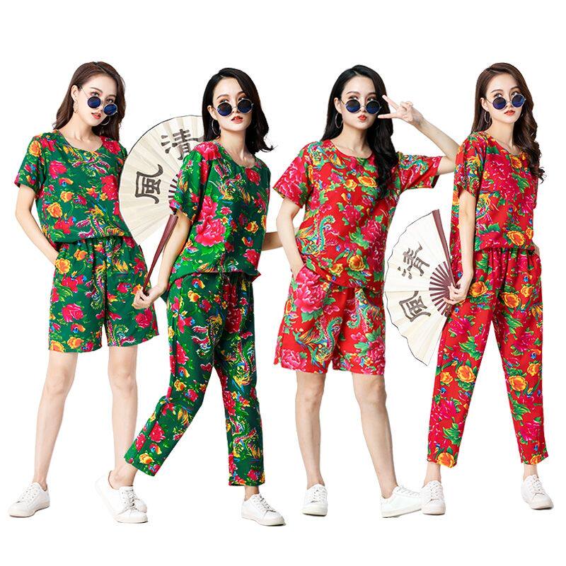 东北大花布衣服抖音网红快手同款搞怪伴郎服兄弟团女闺蜜聚会套装