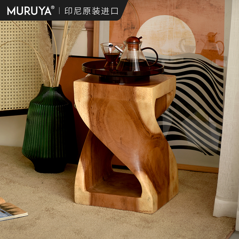 原装进口原木根雕边几树桩