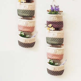 单兜储物袋壁挂式 收纳袋棉麻布艺挂袋创意蕾丝门后墙挂式 收纳袋