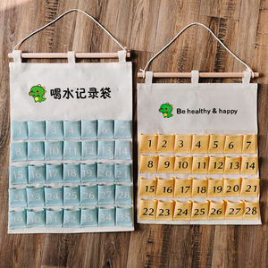 喝水记录袋幼儿园帆布可水洗健康记录收纳袋墙挂式晨检袋园所标配