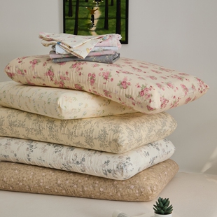 碎花素雅全棉A类双层纱枕头套 1个装 亚朵枕芯套 70记忆枕套