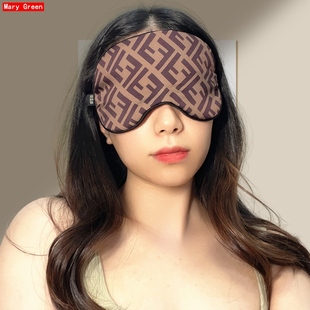 赫本风林间小鹿真丝印花波段纹22姆蚕丝眼罩轻薄加大遮光睡眠专用