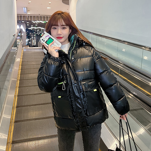 宽松冬季 新款 棉衣加厚大码 韩版 立领外套女 羽绒棉服亮面免洗中长款