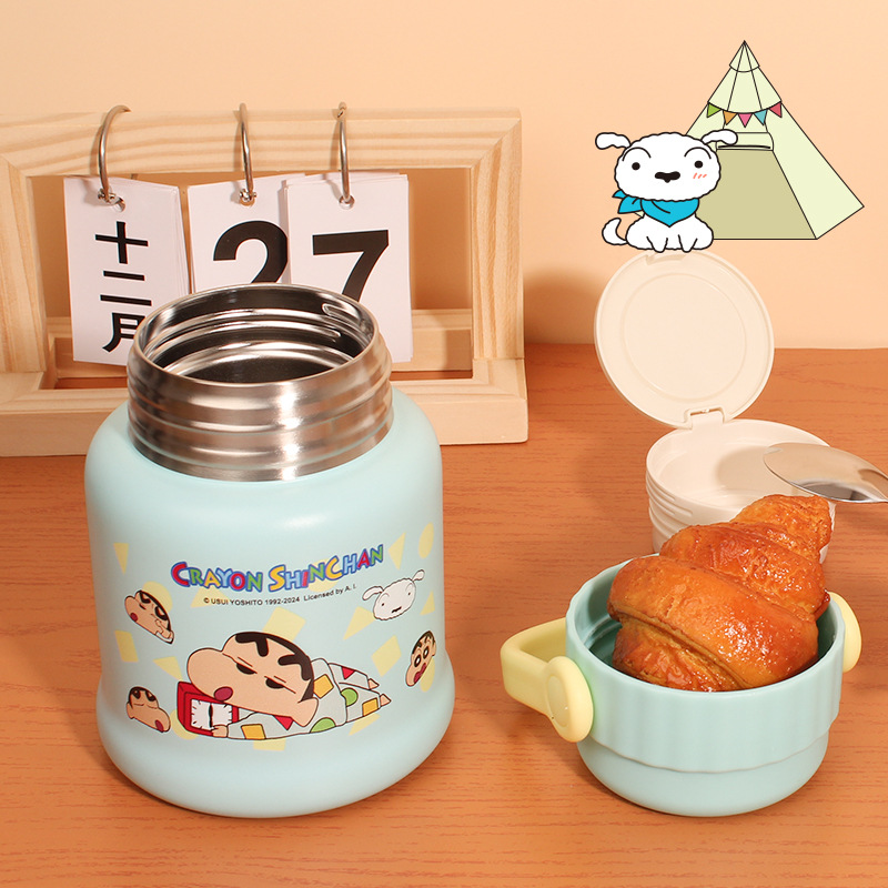 蜡笔小新焖烧杯可爱儿童保温汤饭碗勺便携316不锈钢保温杯提手柄