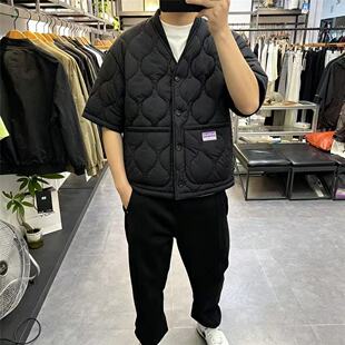 冬季日系复古棉服男女菱形葫芦半袖潮牌棉衣工装中袖宽松保暖外套