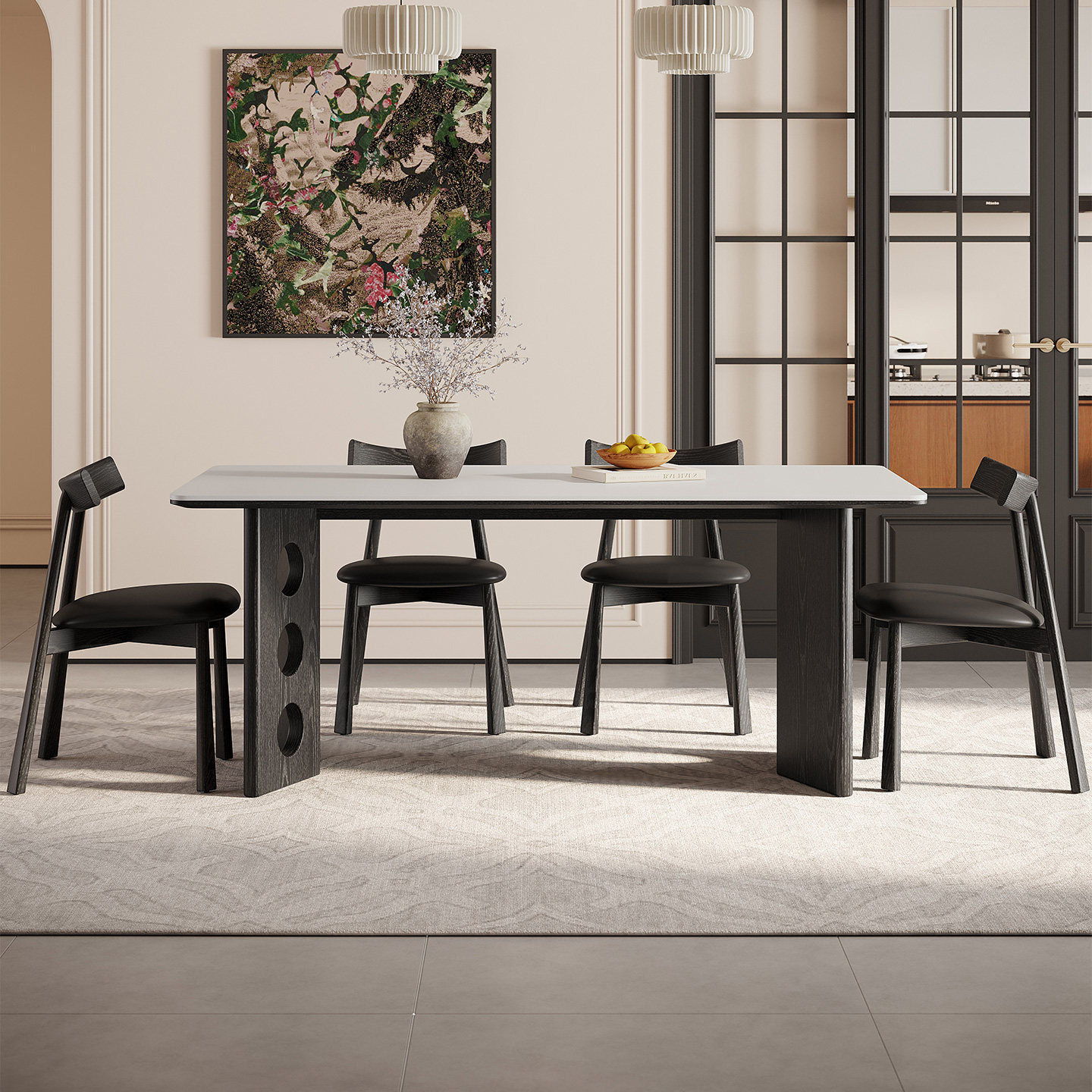 意式极简实木岩板餐桌小户型家用长方形现代简约法式侘寂风餐桌椅,住宅家具,岩板餐桌,淘宝优惠券,粉丝福利购,淘宝优惠卷