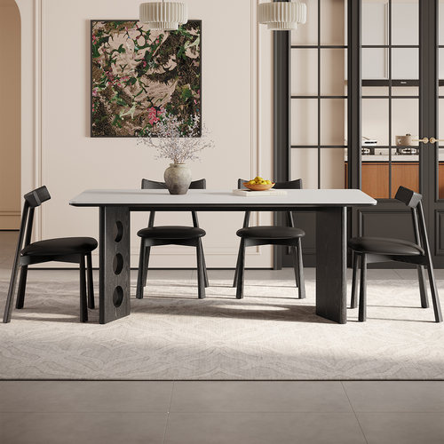 意式极简实木岩板餐桌小户型家用