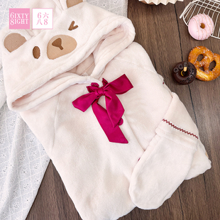 6IXTY8IGHT 68家居服可爱立体小熊帽子睡袍女宽松柔软舒适