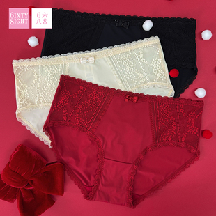 6IXTY8IGHT 68内裤女中腰包臀蕾丝拼接三角裤纯棉裆7A抑菌