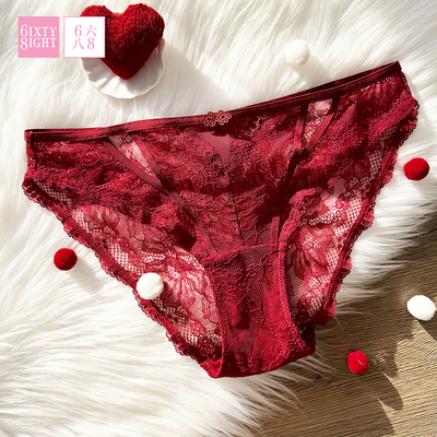 6IXTY8IGHT 68内裤女低腰性感蕾丝中式纽结装饰三角裤7A抑菌