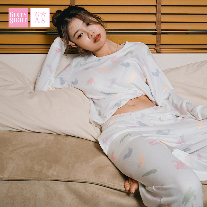 68女士印花睡衣家居服套装