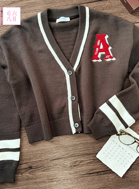 6IXTY8IGHT 68女装学院风V领针织外套刺绣长袖上衣