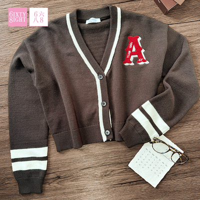 6IXTY8IGHT 68女装学院风V领针织外套刺绣长袖上衣