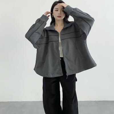 现货 商场品质2024秋冬新款纯棉压条刮绒加绒卫衣女开衫罗纹领