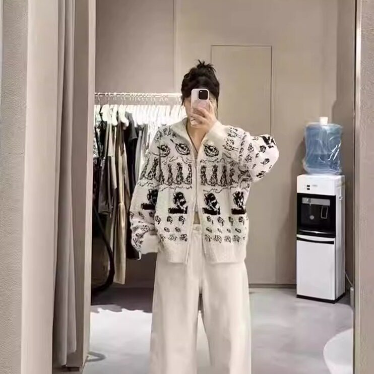 商场同款绵羊毛骆马绒针织开衫