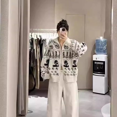 商场同款绵羊毛骆马绒针织开衫