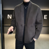 模特图新中式风茶服毛呢大衣羊毛外套6016-8506P325控688，男装毛呢大衣，钱塘大厦6016