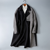 格子拼接休闲毛呢外套简约西装领长款呢子风衣外套6016-863p480，男装西服套装，钱塘大厦6016