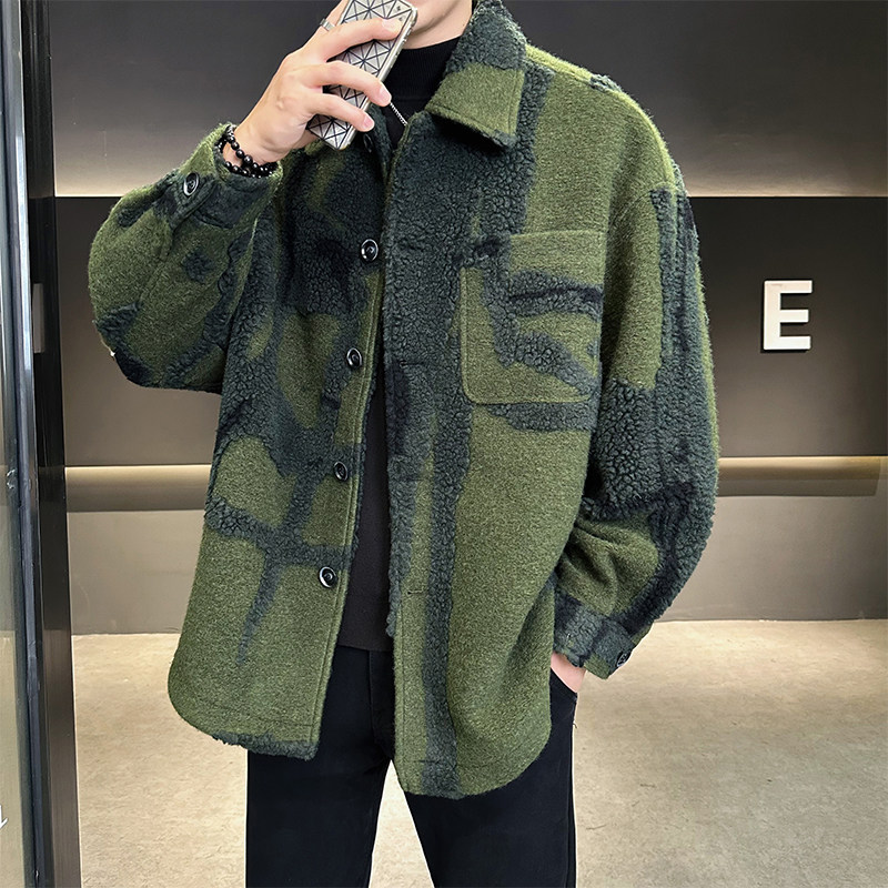 毛纹理衬衫外套加厚呢子冬装大衣绿色钱塘6016-66315P395，男装衬衫，钱塘大厦6016