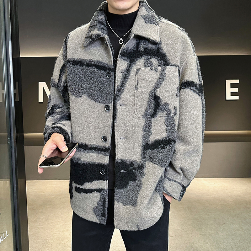 模特羊毛纹理衬衫外套 加厚呢子冬装大衣绿色钱塘6016-66315P395