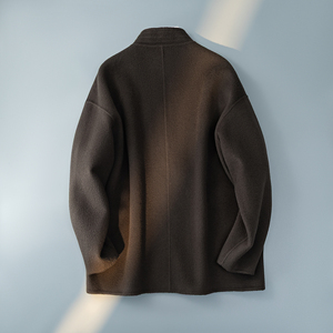 茶褐色 新中式风茶服毛呢大衣 羊毛外套6016-8506P325控688图片