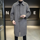 双面呢中长款翻领毛呢外套羊毛风衣炭灰色6016-5881P358控688，男装风衣，钱塘大厦6016