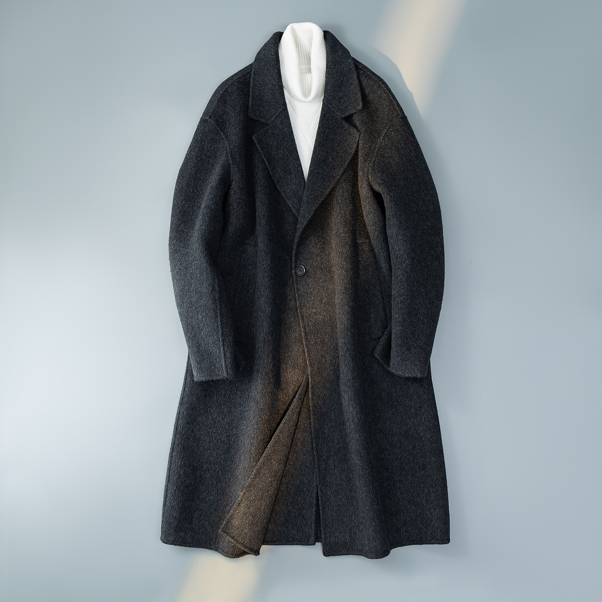 灰色双面呢中长款西装领毛呢外套男士羊毛冬装6016-5882P318控688，男装西服套装，钱塘大厦6016