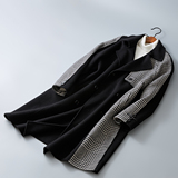 格子拼接休闲毛呢外套简约西装领长款呢子风衣外套6016-863p480，男装西服套装，钱塘大厦6016