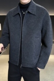 模特图羊毛拉链翻领简约双面呢夹克男毛呢灰色钱塘6016-5820p295，男装夹克，钱塘大厦6016