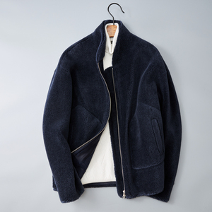 羊毛立领短款颗粒绒皮毛一体外套羊毛夹克6016-2051P420控759,男装夹克,钱塘大厦6016