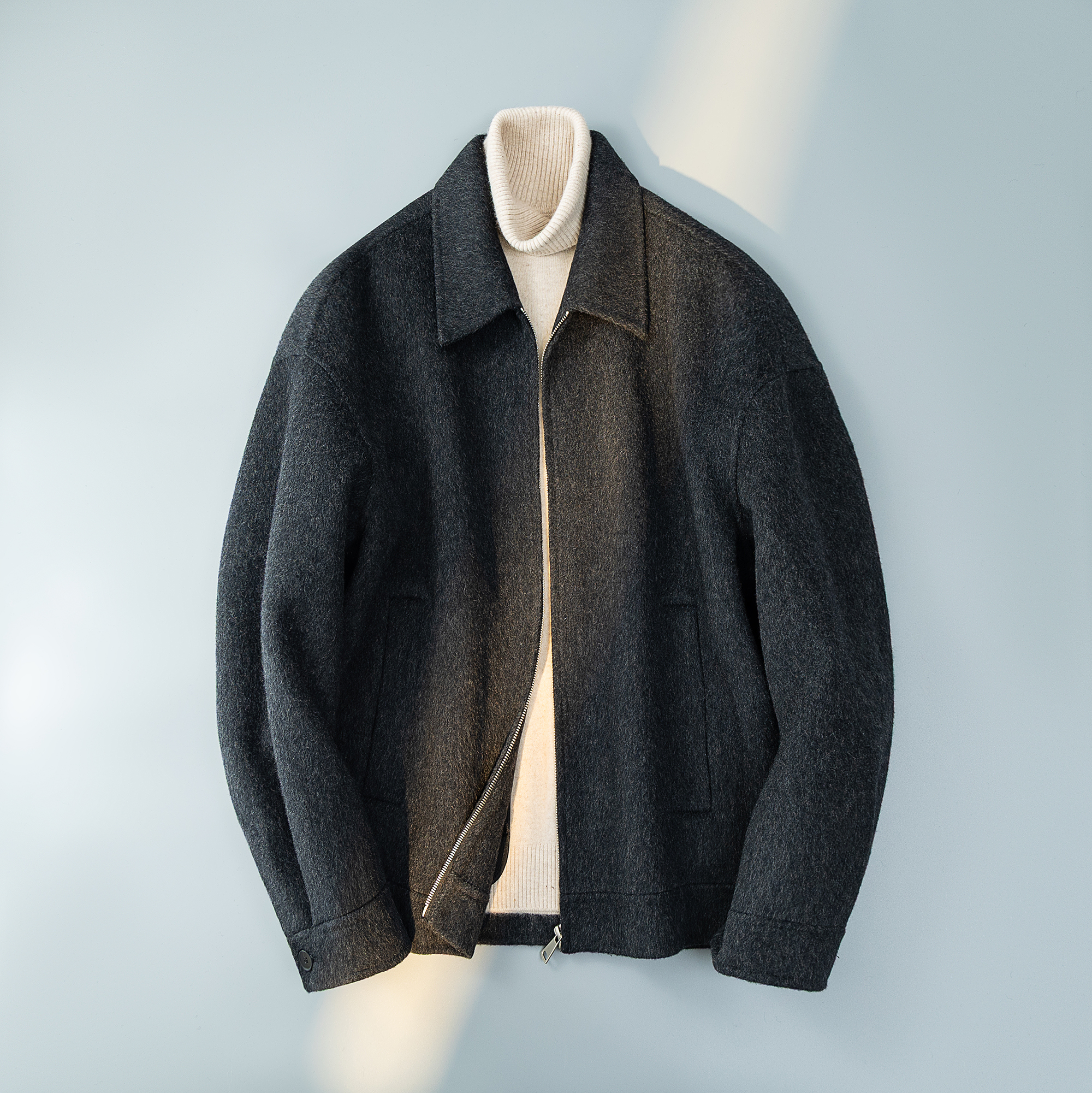 2025新羊毛拉链翻领简约双面呢夹克男毛呢外套钱塘6016-5820p295，男装夹克，钱塘大厦6016