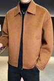 模特图羊毛拉链翻领简约双面呢夹克毛呢焦糖色钱塘6016-5820p295，男装夹克，钱塘大厦6016