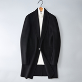 休闲毛呢外套简约西装领中长款呢子风衣黑色钱塘6016-2034p430，男装西服套装，钱塘大厦6016