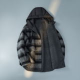 灰黑格子羽绒帽休闲毛呢大衣男士羊毛外套6016-5823P455控799，男装毛呢大衣，钱塘大厦6016