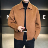 模特图羊毛拉链翻领简约双面呢夹克男毛呢灰色钱塘6016-5820p295，男装夹克，钱塘大厦6016