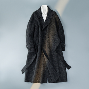 英伦风宽松腰带大衣男羊毛秋冬毛呢外套混色6016 58100P468控799