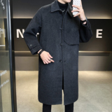 模特图双面呢中长款翻领毛呢外套羊毛风衣冬装6016-5881P358控688，男装风衣，钱塘大厦6016