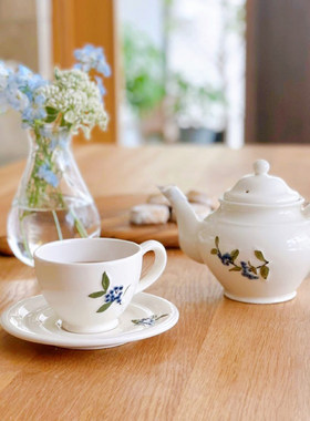 日本studiom蓝莓奶白色茶壶茶杯