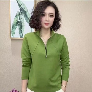 高领长袖 百搭拉链上衣显瘦修身 外穿春秋款 打底衫 百搭T恤 新款 原版