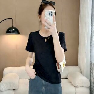 短袖 纯色镂空黑色打底衫 T恤女2026夏季 韩版 百搭上衣 新款 原版