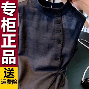 原版设计感立领无袖衬衫女2026夏季新款系带收腰显瘦气质通勤上衣