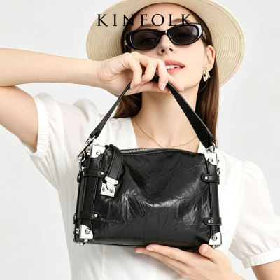 Kinfolk复古铆钉软皮方形斜挎包