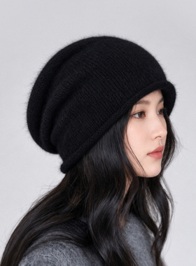 松弛感100%纯羊毛堆堆帽女秋冬季纯色保暖显脸小冷帽百搭素颜帽子