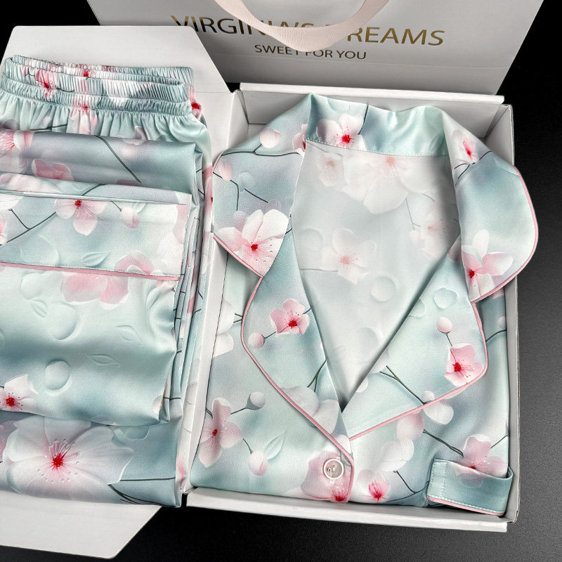 3D立体印花冰丝睡衣套装家居服女