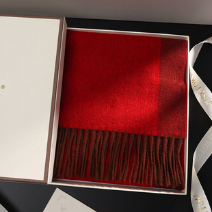 秋冬季安可拉红拼色流苏羊毛围巾女款2025新款羊绒双面围脖送亲友