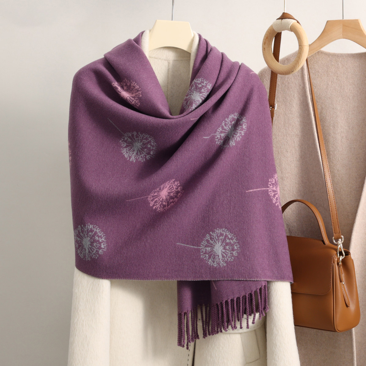 宫廷复古色|墨黛紫 蒲公英围巾送中年妈妈的生日礼物冬季厚披肩女