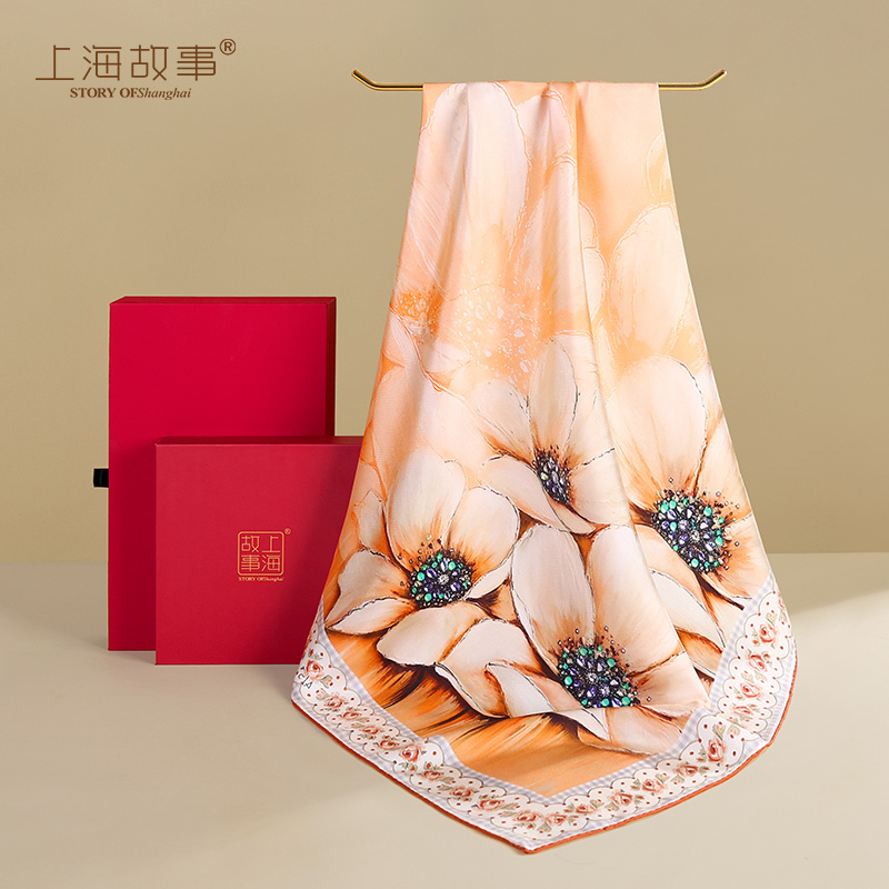 【母亲节礼物】上海故事100%真丝中方巾丝巾女2024新款高级感斜纹