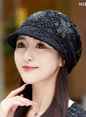 包头帽女春夏蕾丝鸭舌帽