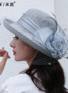 帽子女春夏网纱款亚麻优雅时尚